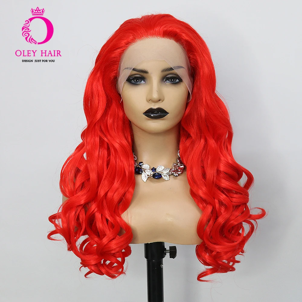 

Synthetic Red Colored Heat Resistant 13x4 Lace Front Body Wave Drag Queen Cosplay Wigs For Black Women Pre Plucked Glueless