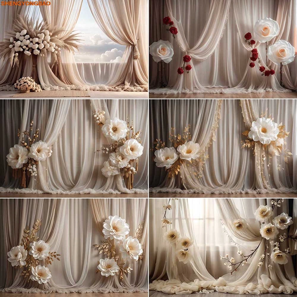 

Home Wedding Photography Background Flower Curtain Bohemia Photozone Backdrop Adult Studio Photocall Accessories