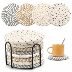 8Pcs Cup Coasters for Drinks Absorbent Woven Coaster Set with Holder Farmhouse Cloth Fabric Cup Coasters for Coffee Tea