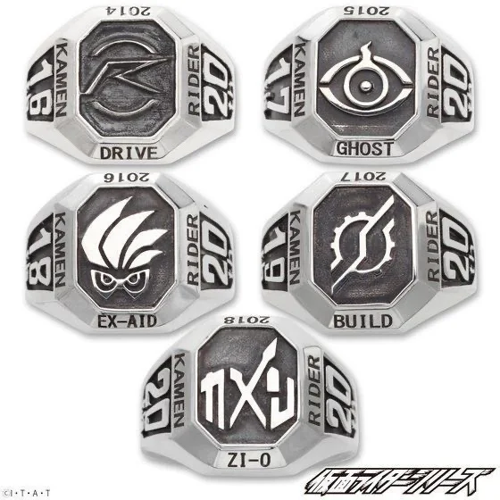 

Anime Kamen rider series peripheral props 20th anniversary commemorative ring vintage silver plated trendy personalized gift toy