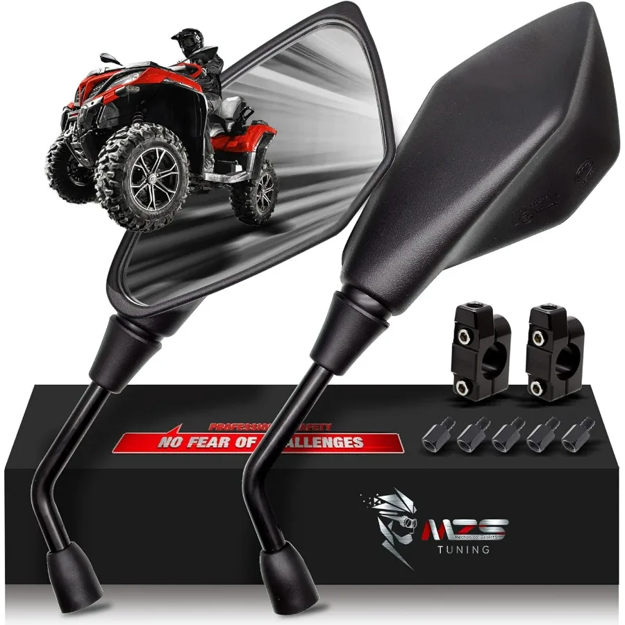 Motorcycle Mirrors 10mm 8mm, Universal ATV Rearview Mirror with CNC Handlebar Mount Rear View Side Mirror Black Compatible Motor