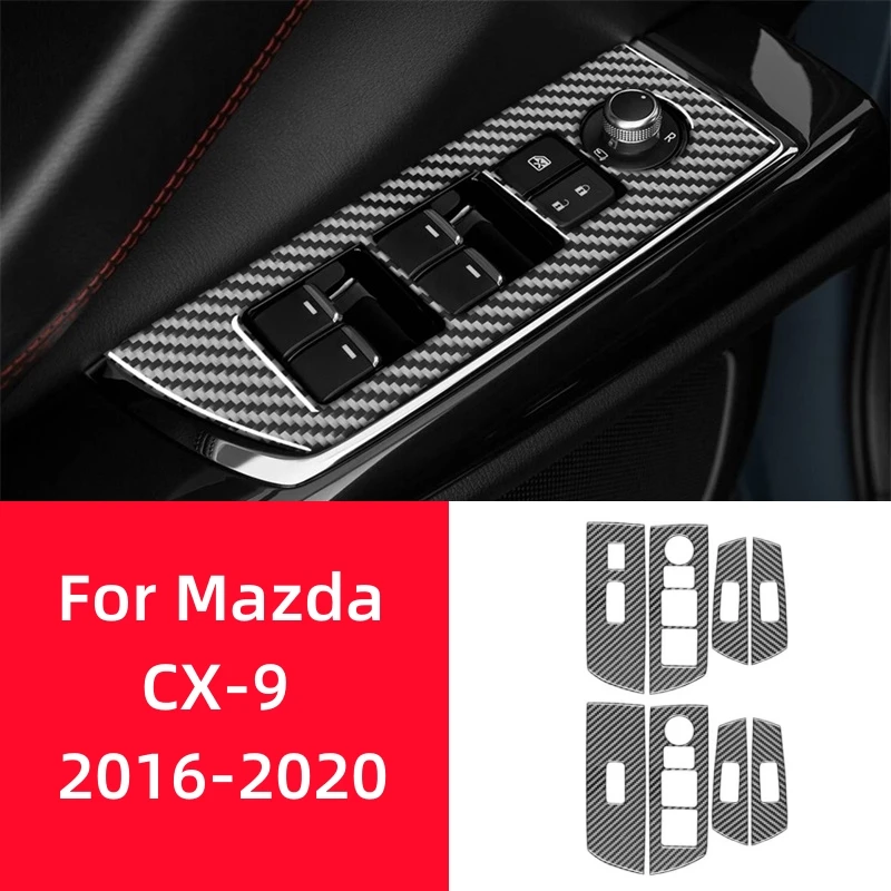 For Mazda CX-9 2016-2023 Interior Accessories Carbon Fiber Car Windows Lifting Control Panel Decoration Sticker Cover Trim Frame