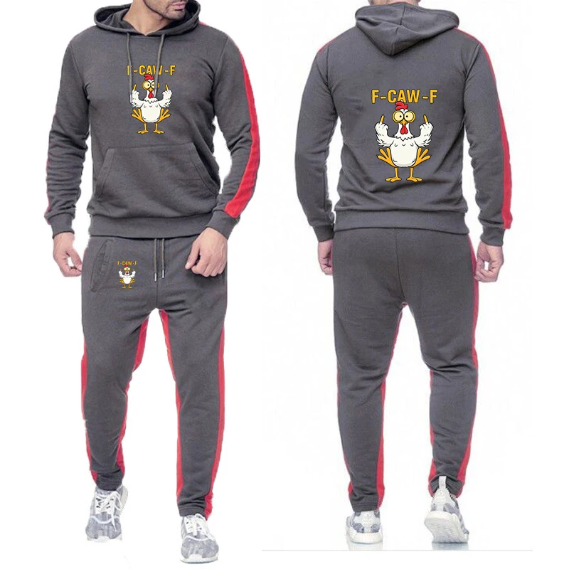 

F Caw F Chicken Print 2026 Spring And Autumn Men's New High Quality Sports Hoodies+Casual Sweatpants Solid Color Suit