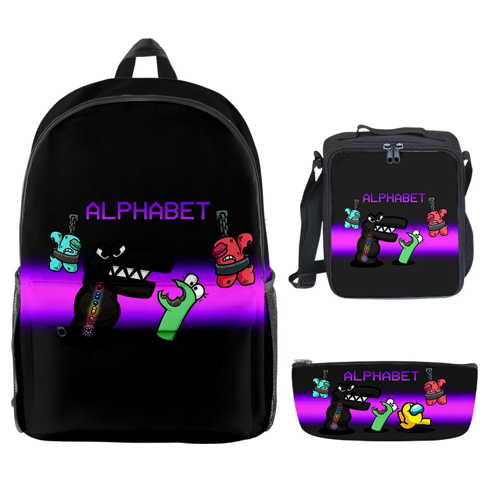 Hip Hop Popular Funny Alphabet Lore 3D Printed 3pcs/Set School Bags Travel Notebook Backpack Crossbody Lunch bag Pencil Case