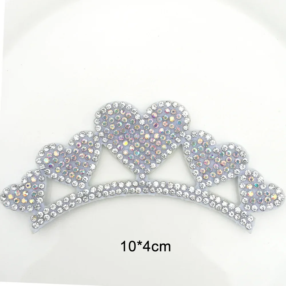 Silver Pink Cute Princess Rhinestone Crown Patches for Clothing Sew Glue on Clothes Sticker Applique Sewing Hairpin Accessories