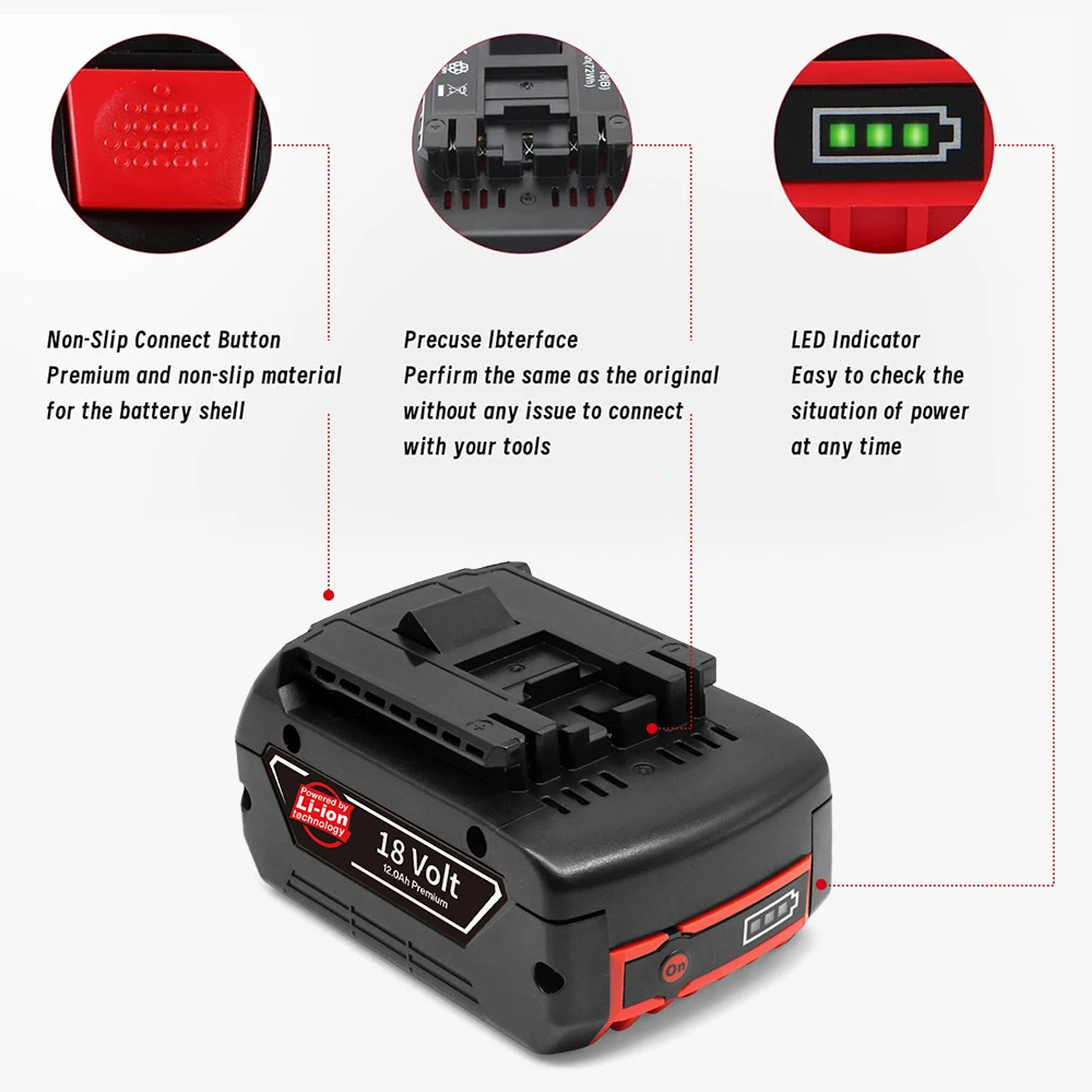 Nová vylepšená baterie 18V 12,0Ah🔥Originální pro Bosch 18V Professional GBA GBH GSR GSB BAT618 BAT609🔋Náhradní baterie BAT620⚡ - náhled 2