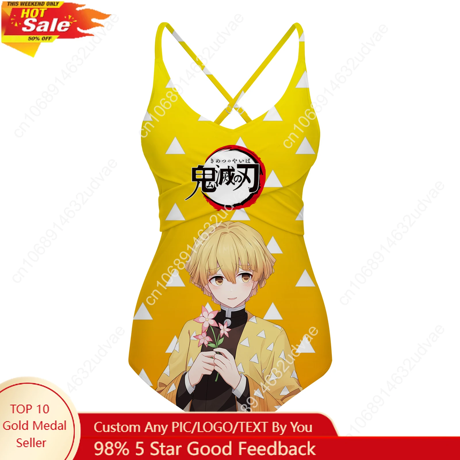 

Agatsuma Zenitsu Swimsuit Womens Sling Swimsuits Demon Slayer Personalized Swimwear Pool Beach Bikini Customize Bathing Suits