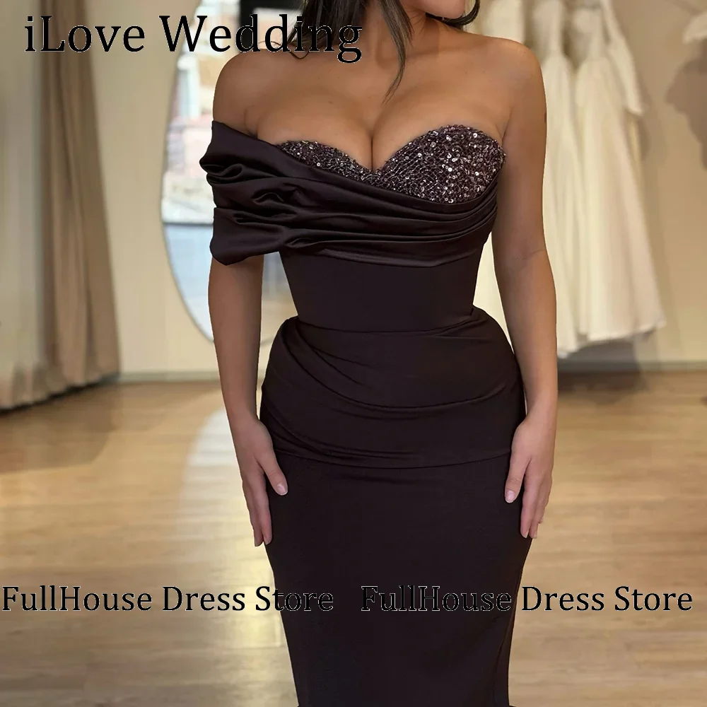 

Custom Made Elegant Black Off Shoulder Pleated Beading Formal Evening Party Gown Sheath Bridal Prom Dress Vestidos De Novia