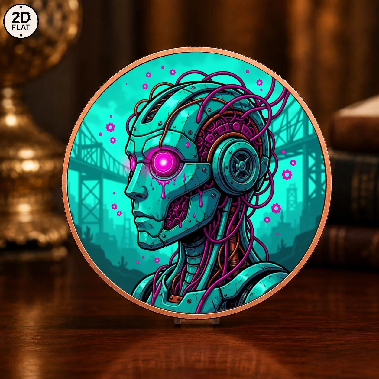 1pc 1oz .999 Fine Copper Cyberpunk Robot Head Challenge Coin Cyborg Industrial City Souvenir Token Gift for Futuristic Art Fans