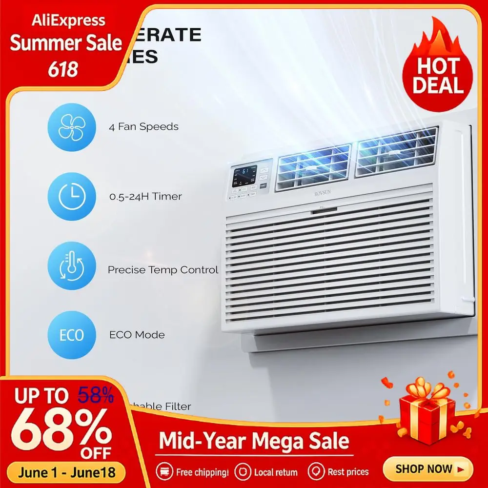 12000 BTU Through the Wall Air Conditioner with Remote Control, 4in1 Wall AC Unit, Heater, Dehumidifier amp Fan with Timer