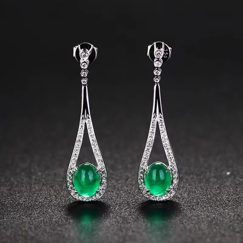 

Natural Green Chalcedony Hand Carved Drop Earrings Fashion Jewelry Women's Agate Earrings Gift Accessories