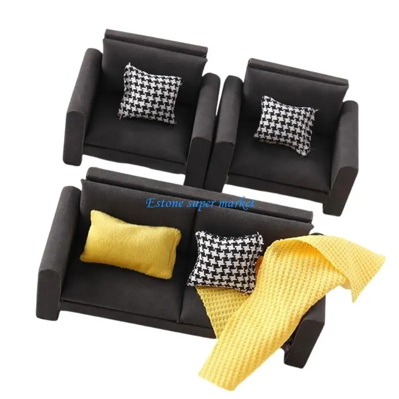 

090B Miniature Living Room Sofa 1/12 Scale Wooden Dollhouses Decoration Craft Item