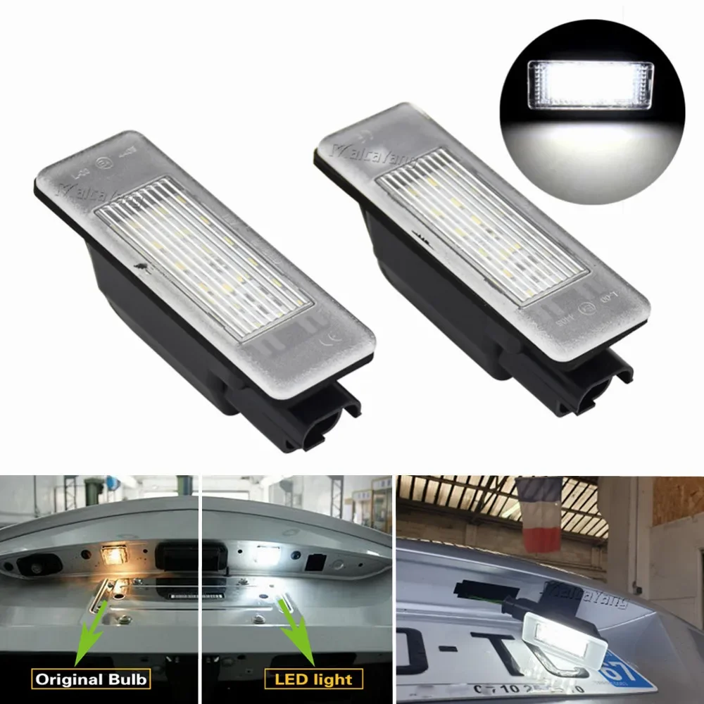 2 Pieces LED License Number Plate Light Canbus Error Free For Peugeot 207 CC 308 MK2 2008 208 Citroen Rear Plate Lamp