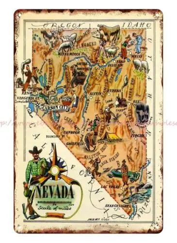 indoor outdoor wall art Nevada Pictorial Map 1946 metal tin sign