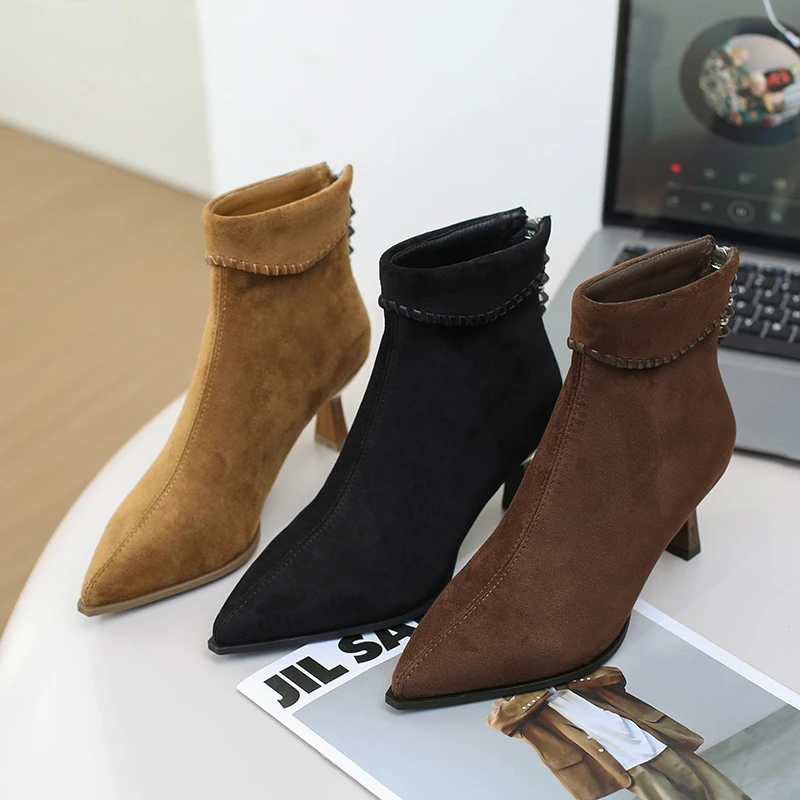 

Autumn Winter Pointed Toe Slim Women Ankle Boots Sexy High Heel Stripper Party Shoes Modern Short Botas Para Mujer