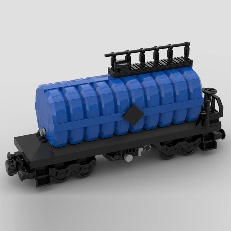 Modelo de coche urbano MOC, ferrocarril de bloques de construcción, 4 ejes, tren de aceite, tanque, tecnología Modular, regalos de vacaciones para niños, traje de juguetes para montar