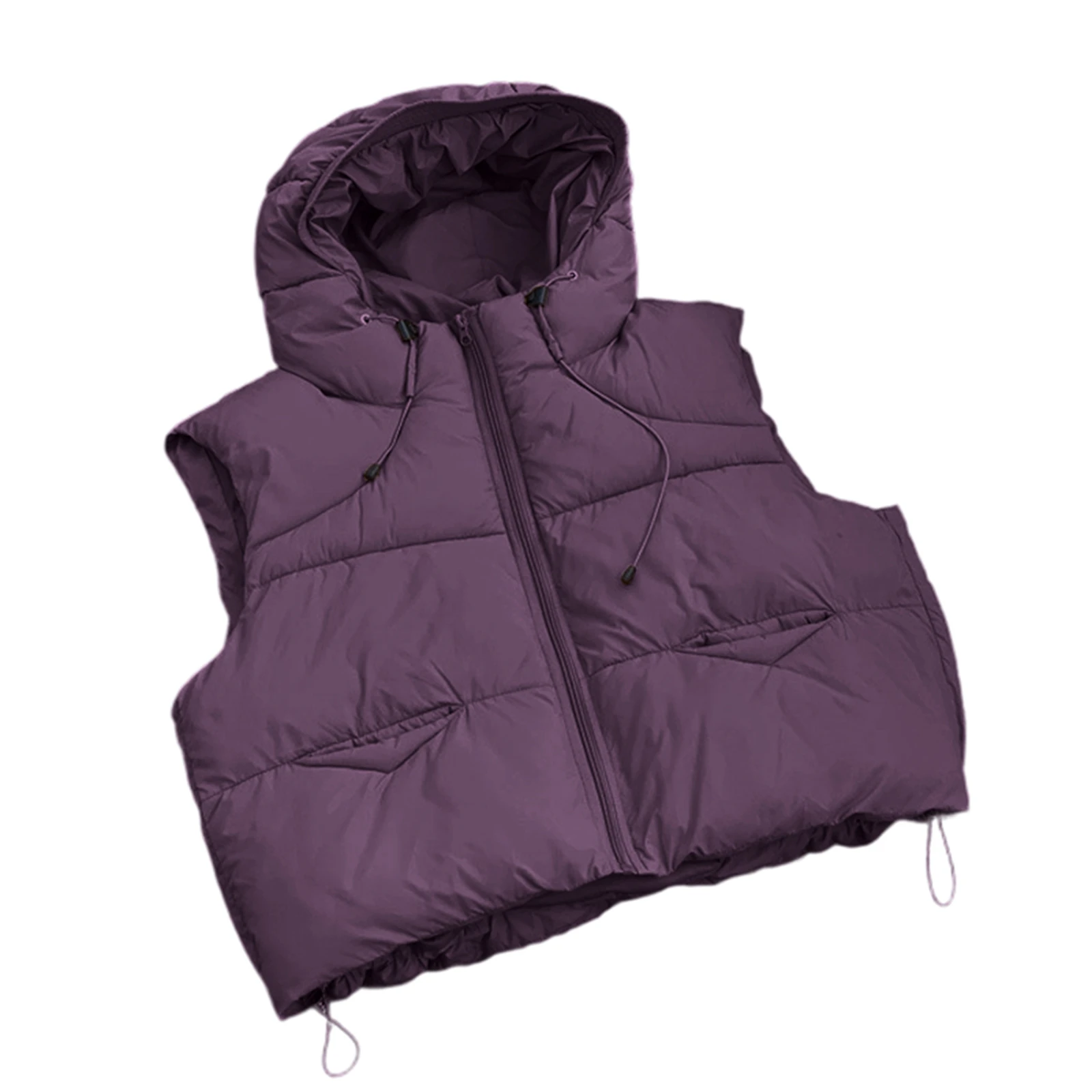

Autumn Winter New Style Women's Hooded Short Vest Loose Slim Warm Down Vest Zipper Casual Sleeveless Clothing Dress up Coat