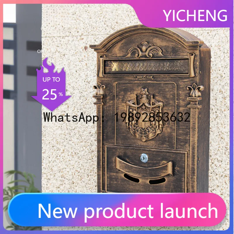 

Zz european style villa door mailbox wall-mounted outdoor household retro outdoor lockable key creative letter box mailbox