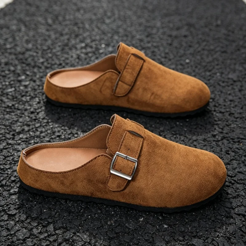 Comwarm Fashion Women's Suede Mules Slippers Men Clogs Cork Insole Sandals With Arch Support Outdoor Beach Slides Home Shoes