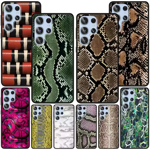 Snake Skin Case for Samsung Galaxy S23 S21 S20 FE S24 S22 Ultra S10 S10e S9 Plus Soft Black TPU Phone Cover Bumper