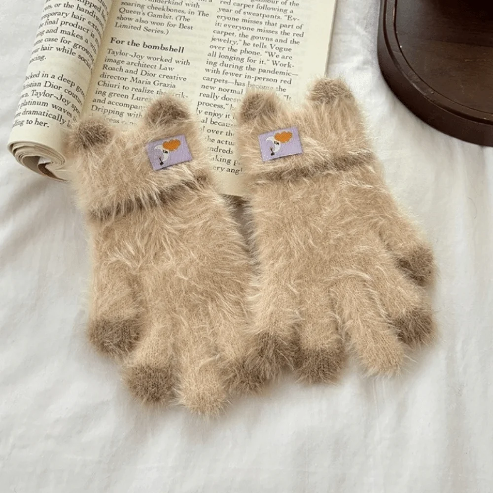 A Pair Mink-Like Toddler Gloves Long-Hair Material Thick Warm Cold Protection Mittens 3-8Years Children's Gloves