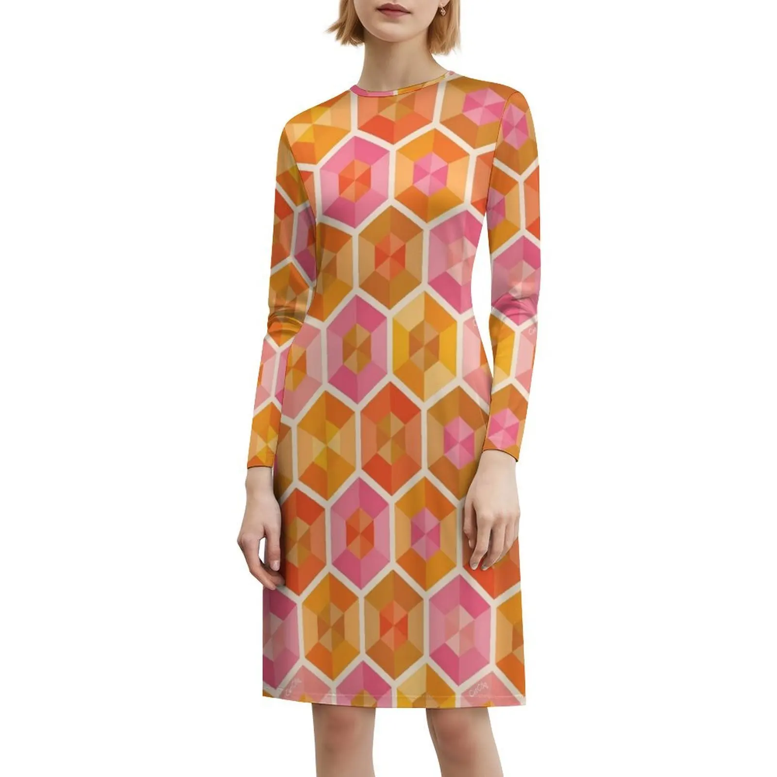 Hexagon Gems - فستان حفلات نسائي ريترو صن شاين ملابس الشارع الشهير ملابس نادي مطبوعة عصرية للإناث سداسية هندسية #6