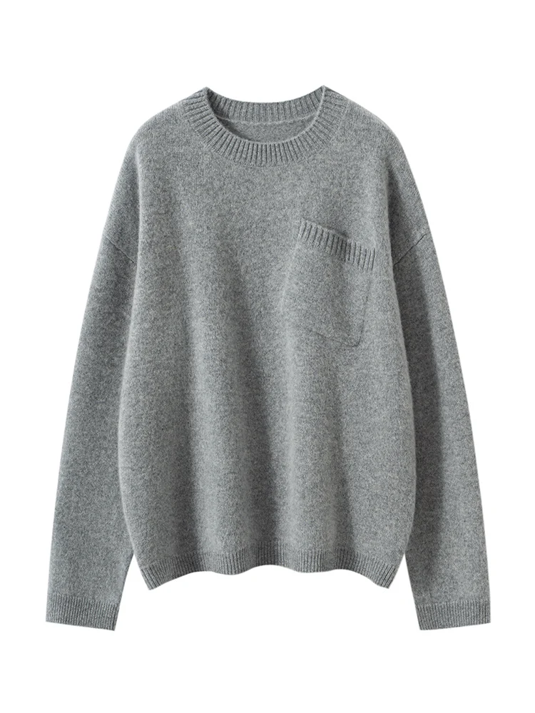 

Grace Pullover 100% Cashmere Knitted Sweater O-Neck Autumn Winter Warm Soft Solid Long Sleeves Women's Thick Clothing Tops