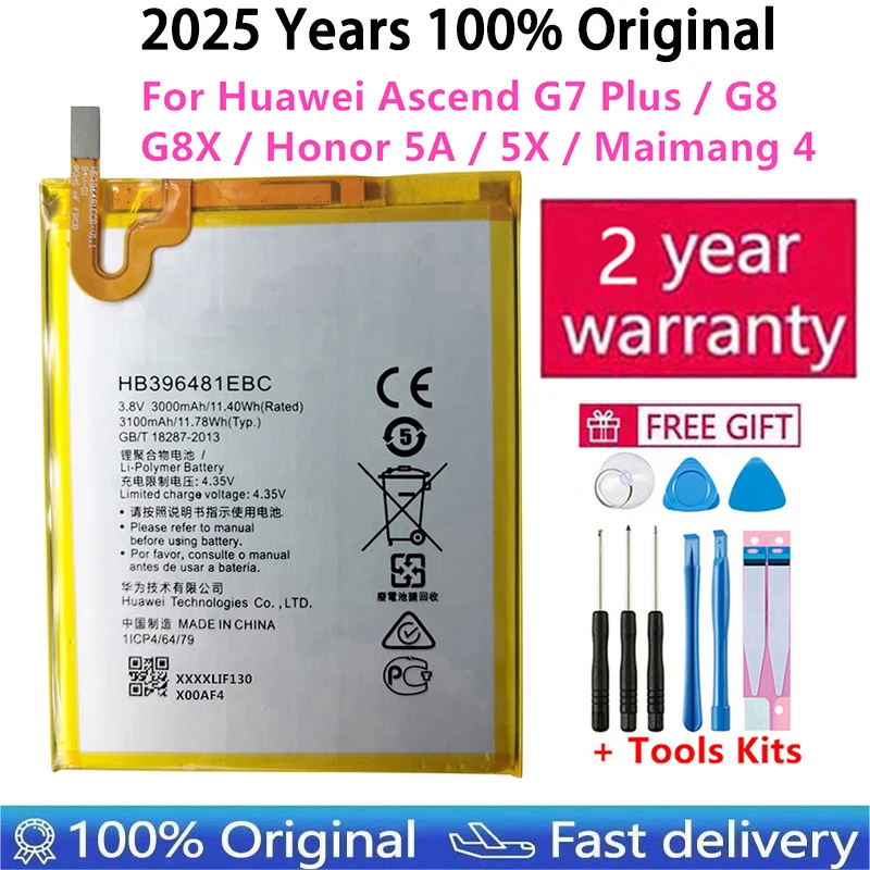 

100% Original Replacement Phone Battery HB396481EBC For Huawei Ascend G7 Plus / G8 / G8X / Honor 5A / 5X / Maimang 4 3000mAh