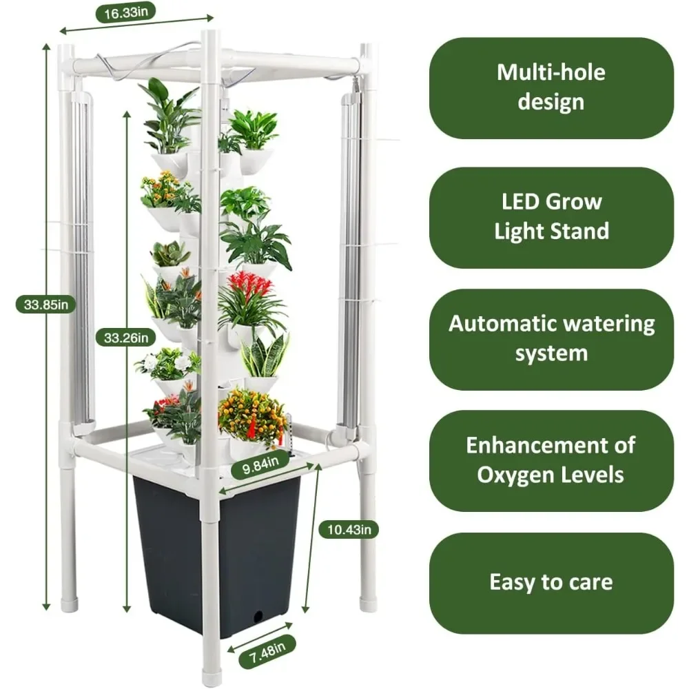 Hydroponic Tower Garden Vertical Planting System Kit, 30 Indoor Horticultural Pods, LED Growth Lights, Smart Plug