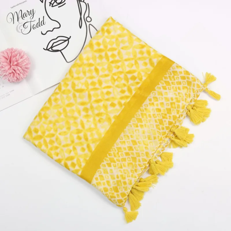 -مبيعات مصنع الحدود الملونة الذهب يوان شنقا اللحية وشاح طويل الربيع الصيف الحدود وشاح القطن لين