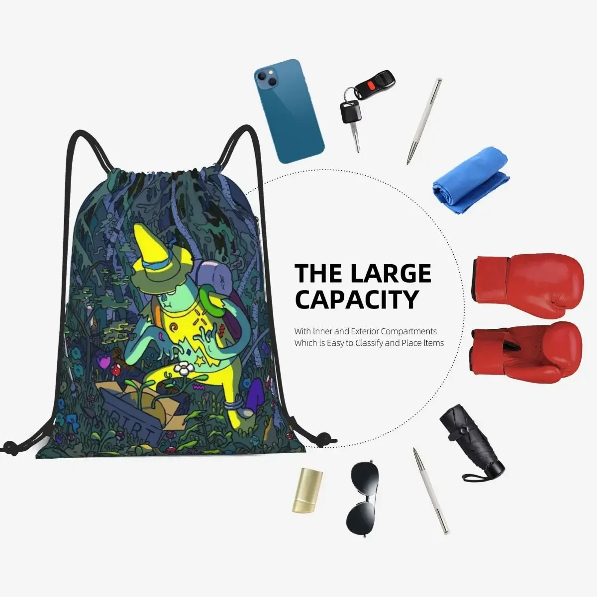 Drawstring Mochila Homem Mágico, Bolsa De Ombro, Bolso Com Zíper, Esportes, Viagens, Caminhadas, Portátil