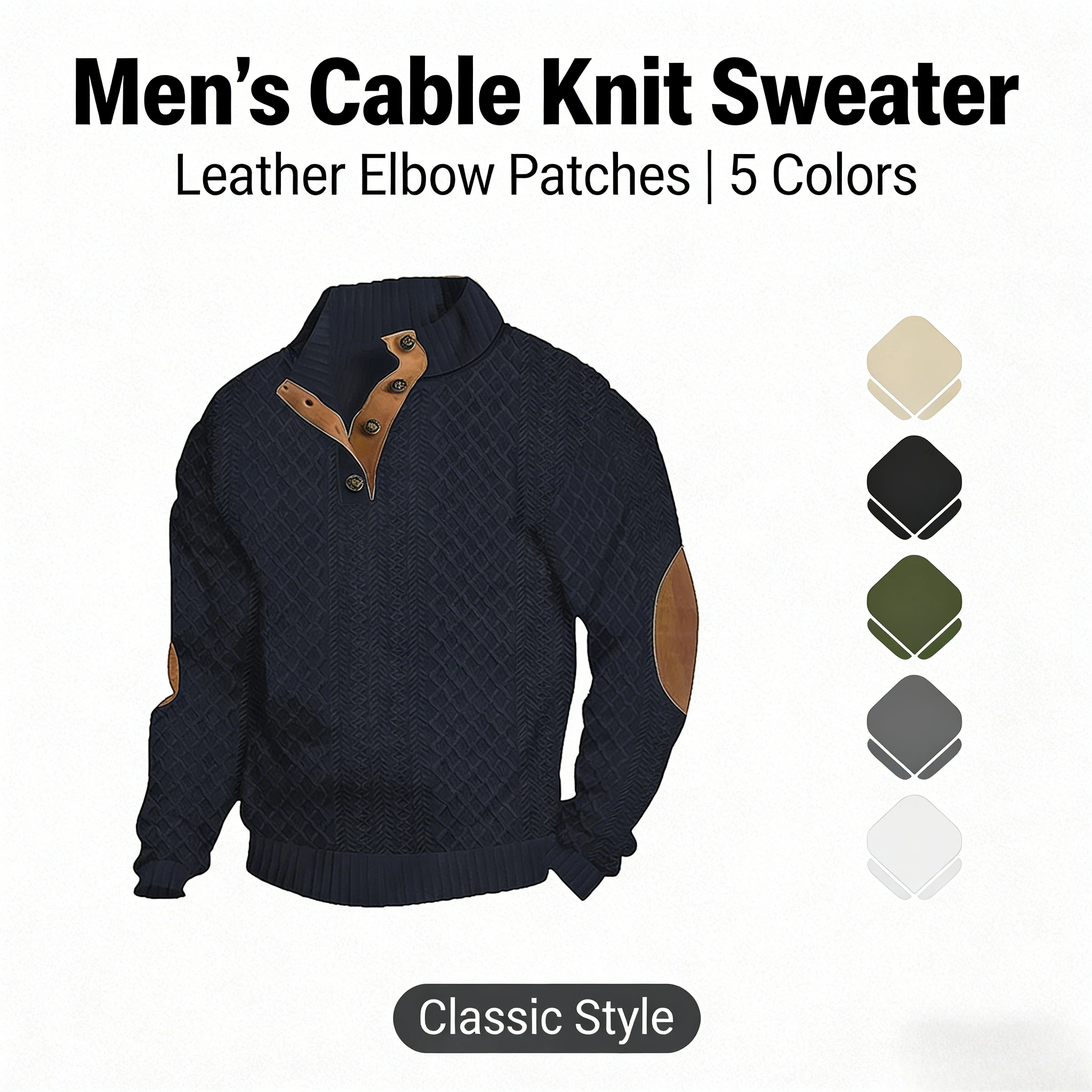 

2025 Европа, Америка, осенне-зимний мужской жаккардовый вязаный свитер, воротник-стойка с длинными рукавами европейского размера