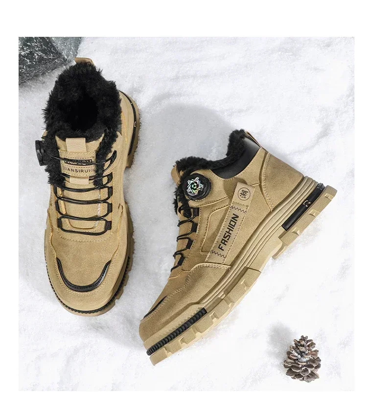 Herren Winterstiefel mit Plüschfutter, Schnürstiefel mit Drehverschluss, rutschfeste, strapazierfähige, warme Outdoor-Arbeitsstiefel – Detail 9
