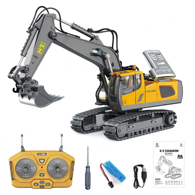 

1/20 11CH Alloy RC Excavator/Bulldozer Cars 2.4GHz RC Truck Engineering Vehicles for Kids with Light Music Toys Boys Gift