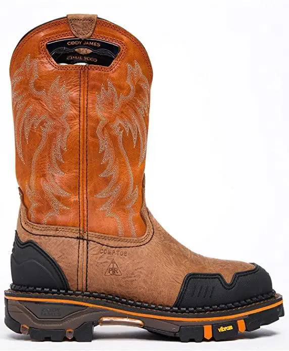 

Men's Brown Leather Work Cowboy Boots Embroidered Pattern Heavy-Duty Sole Safety Toe Design for Rugged Industrial Outdoor