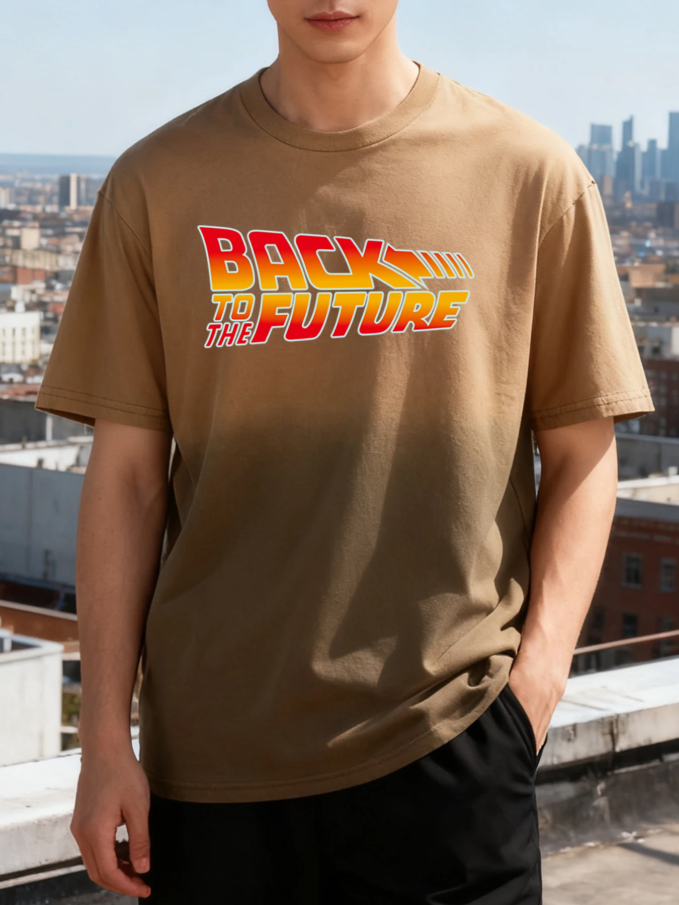 العودة إلى المستقبل نمط التعادل صبغ تي شيرت للرجال القطن موضة تي شيرت للجنسين الإبداعية قصيرة الأكمام فضفاضة للجنسين بلوزة مستديرة العنق