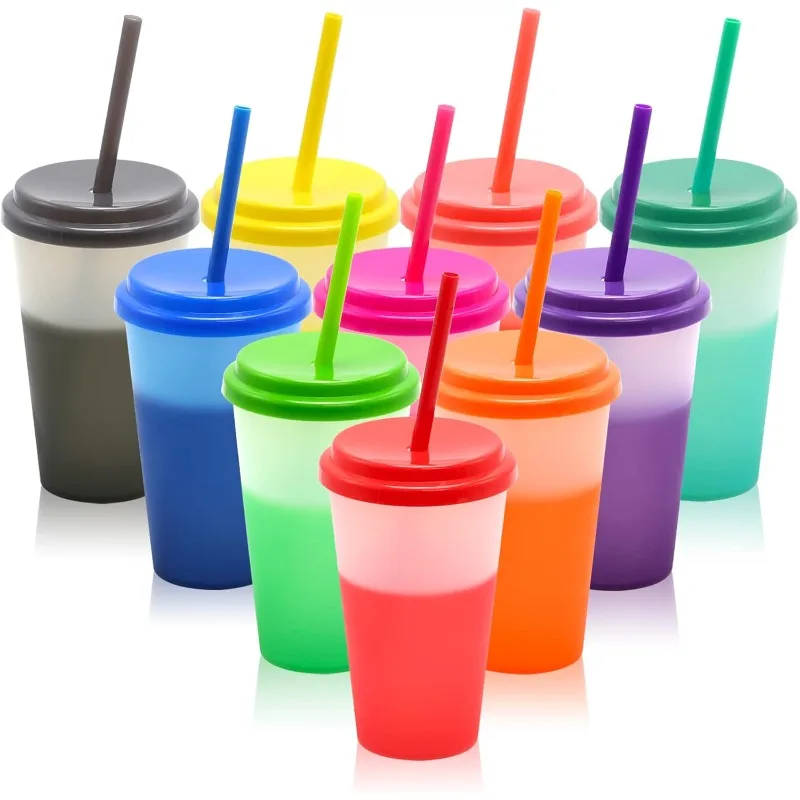 

Color Changing Cups with Lids and Straws12oz Plastic Cups with Lids and Straws for Iced Coffee Smoothie Color Changing Tumblers