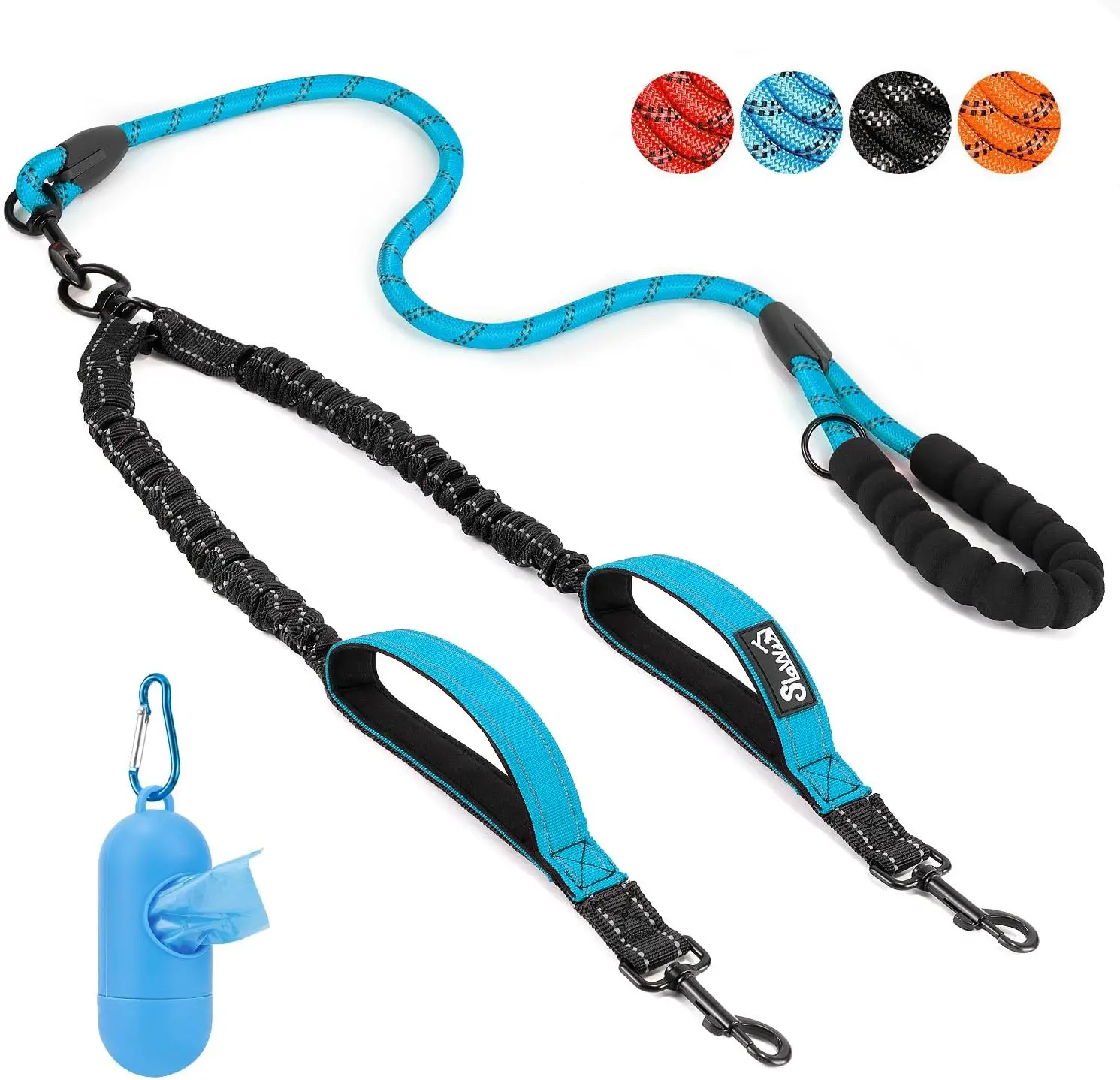 

No Tangle Double Dog Lead 360 Swivel Heavy Duty Reflective Leash with Two Padded Handles Dual Splitter for Small Medium Dogs