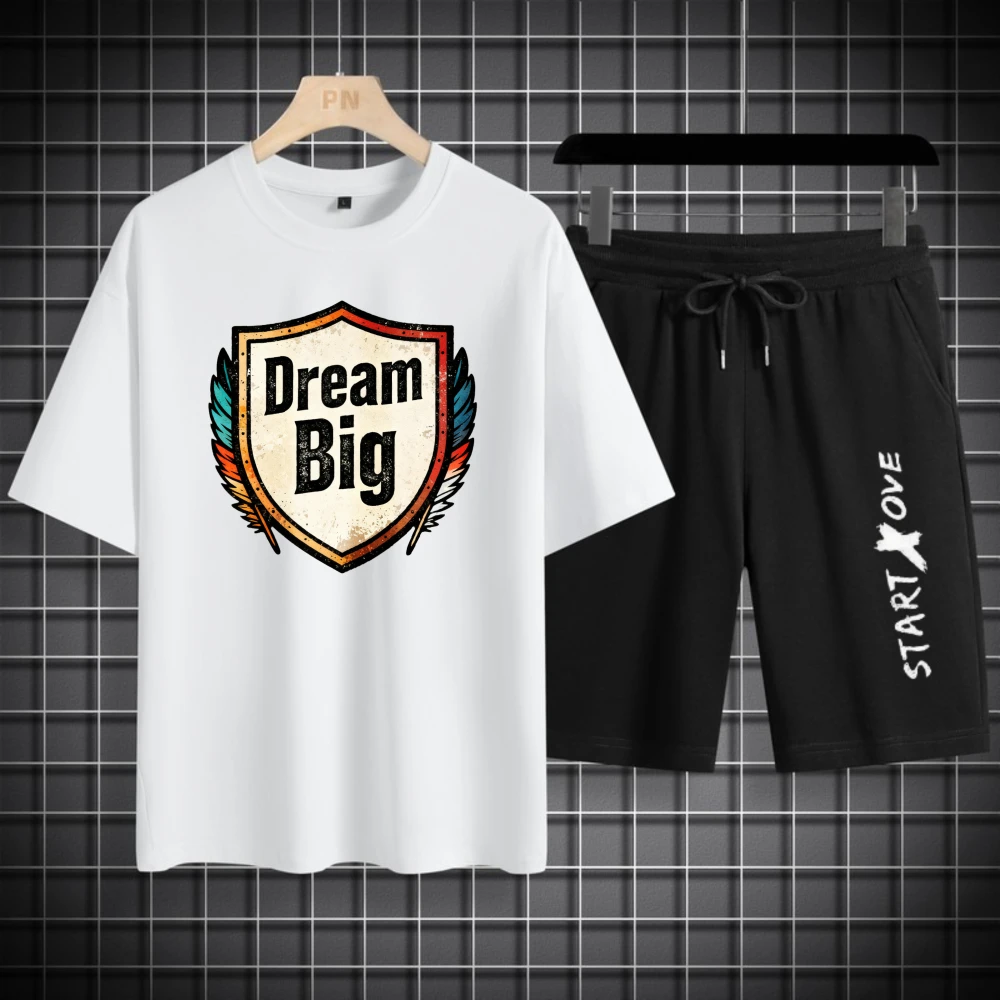 

Мужские футболки Комплекты мужские комплекты новые мужские комплекты Дышащий футбольный полиэстер Летняя мода с коротким рукавом + шорты