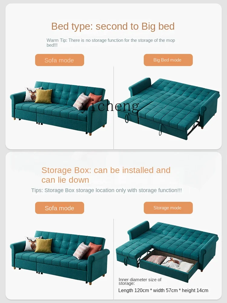 Zc Sofa Bed Living Room Simple Style Foldable Sleeping Dual-Use Storage Furniture Storage Sofa Bed