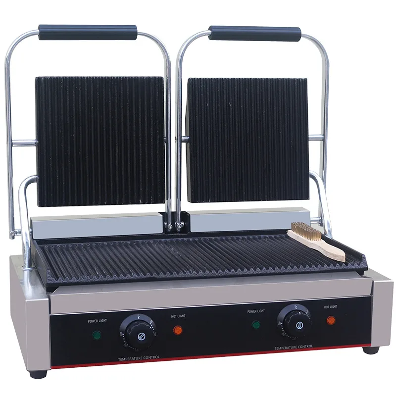 

New Jianqiang Commercial Grade Stainless Steel 304 Panini Machine Single Pressure Plate Grill Full Pit Sandwich Maker Electric 1