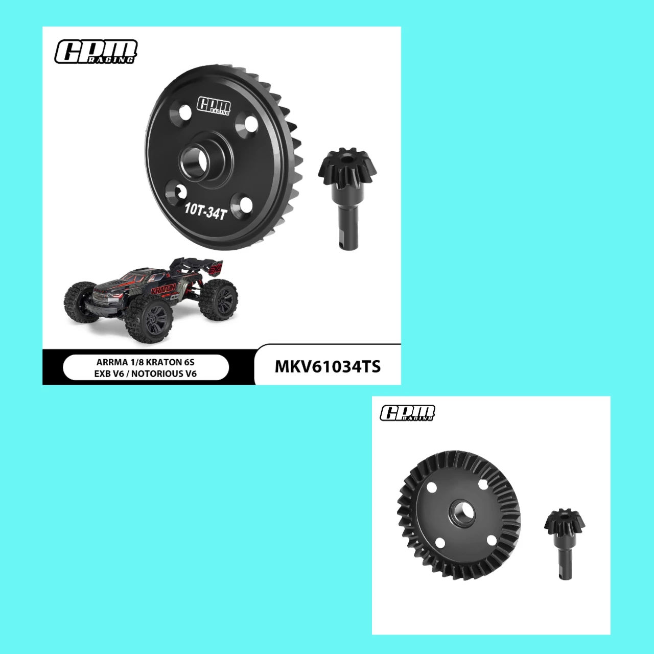 

GPM 20CrMnTi Steel Main Diff Gear&Input Gear 34T/10T/1.3M For ARRMA Kraton V6 Notorious V6 EXB