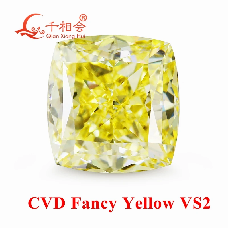 CVD diamond Fancy Yellow 1ct VS2 clarity  cushion shape GEMID certificated lab grown diamond loose stone