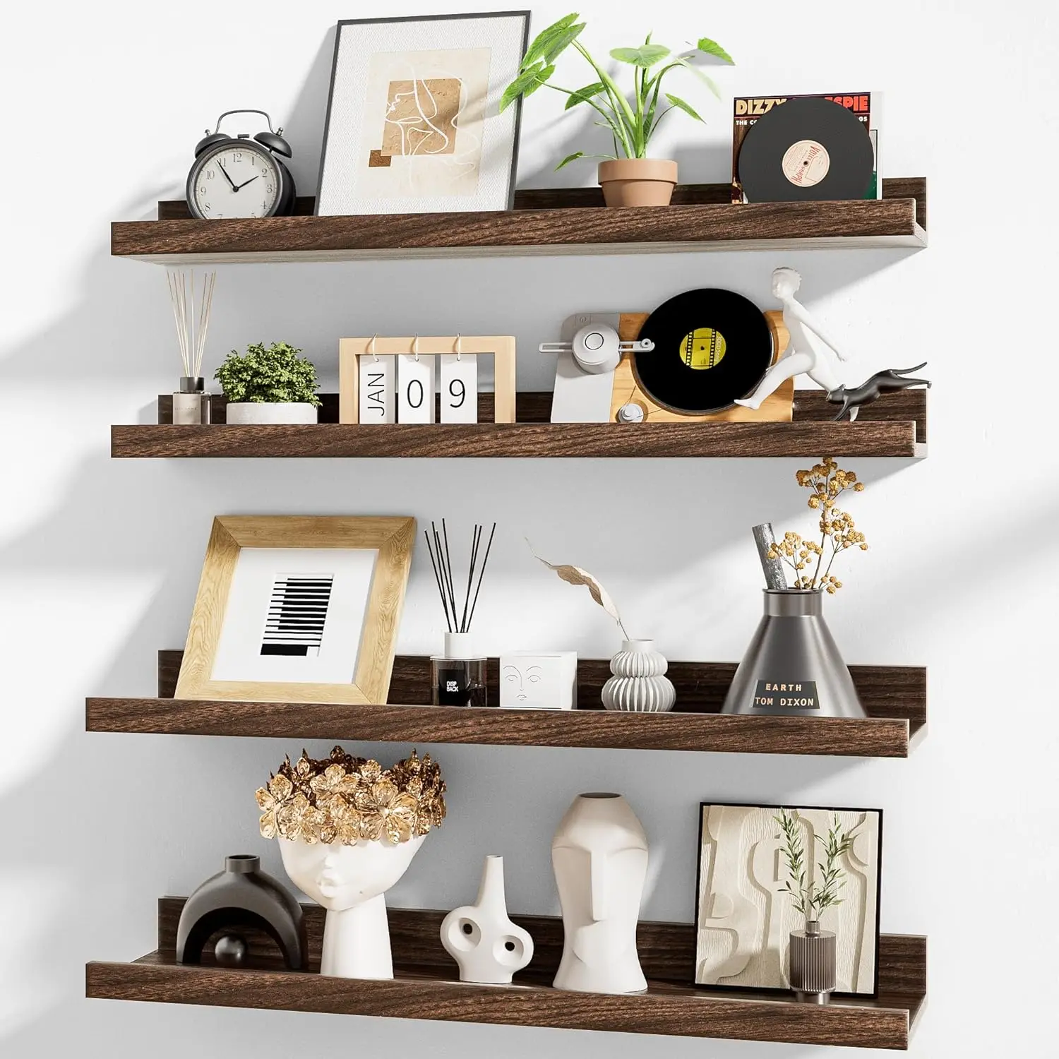 

Picture Ledge Shelf,24 inch Long Floating Shelves for Wall Set of 4,Picture Shelf with Lip for Wall Decor,Living Room,B