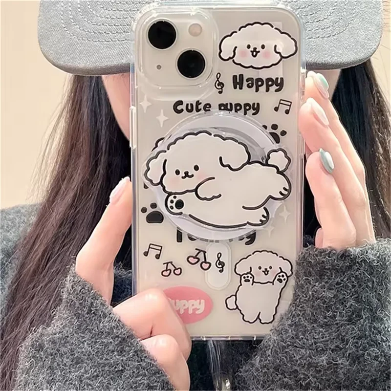 Support magnétique coréen mignon chiot de dessin animé, poignée de téléphone Tok Griptok, Support pour iPhone 16 15 14 pour étui Magsafe Smart Tok