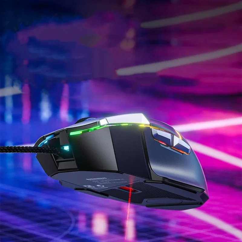 Wired RGB Light Gaming Mouse Keys, Mecanismo de contrapeso embutido, Memória integrada, 128KB, 12800DPI