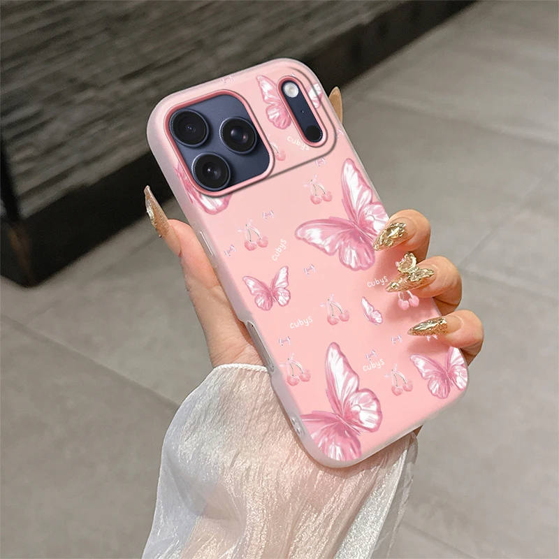 Cherry Butterfly Phone Case For iPhone 17 Air 16e 11 15 Plus 12 13 14 16 Pro Max Matte Silicone Jelly Soft Clear Back Cover