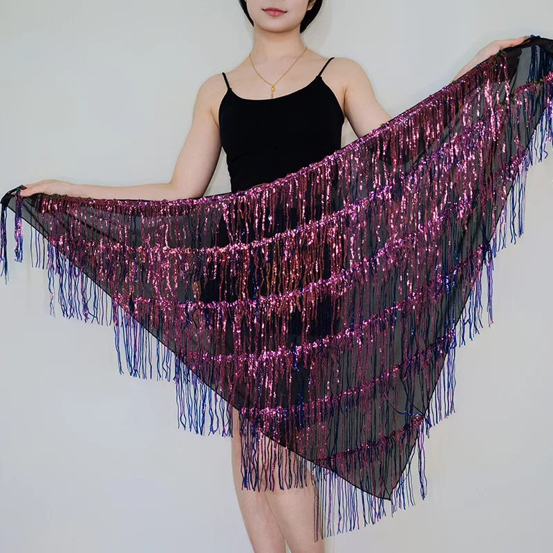 Asciugamano per fianchi con catena in vita per danza del ventre femminile, cintura per danza indiana con nappe con paillettes