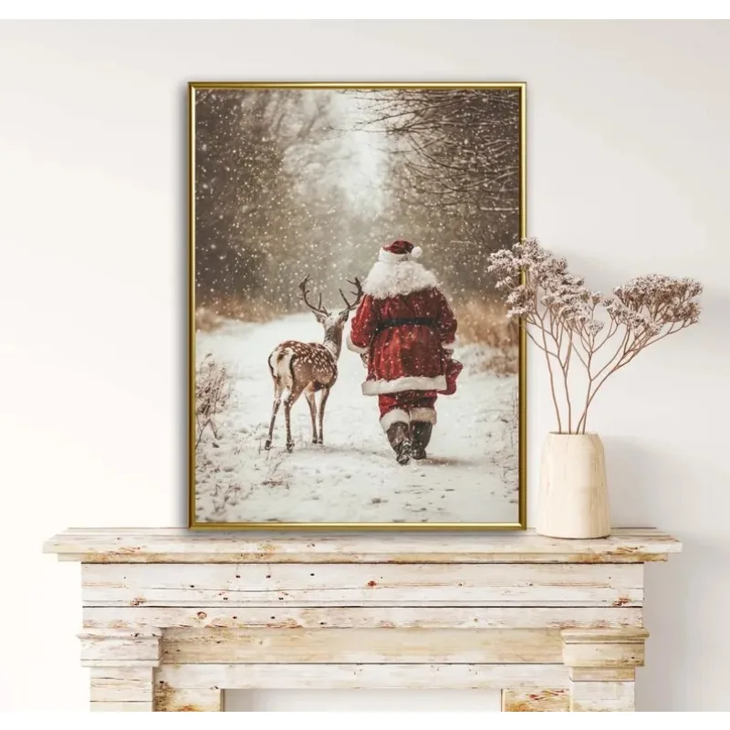 طباعة فنية جدارية على شكل حيوان سانتا كلوز، تساقط الثلوج في الشتاء، مطبوعات ديكور منزلي لعيد الميلاد، تحسين المنزل في العطلات