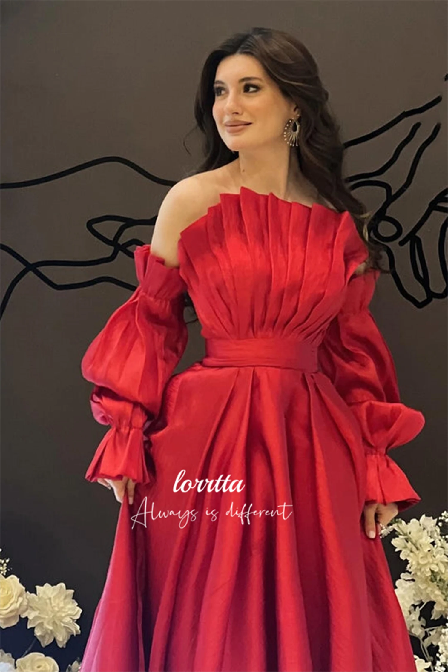 

Lorrtta Party Dress Evening Formal Ball Gown Satin Line A Puff Sleeves Red Special Occasion Dresses Robe Soiree De Luxe 2024